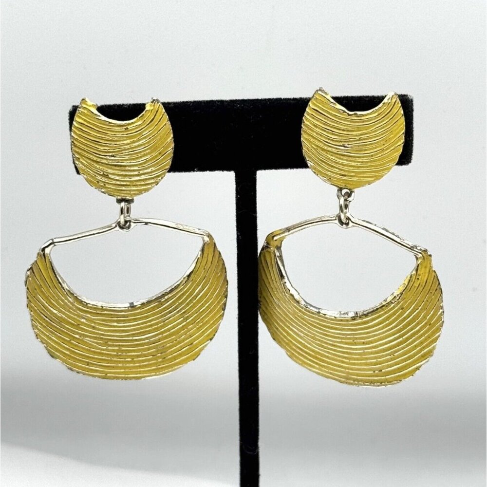 Vintage Yellow Enamel Door Knocker Dangle Earrings